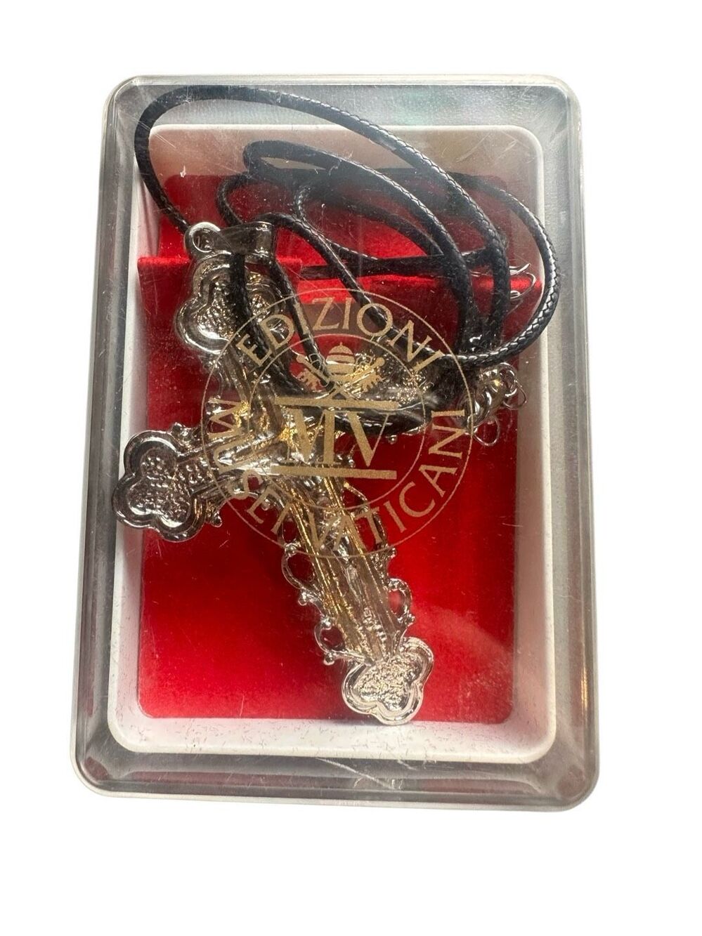 Edizioni Musei Vaticani Silver Tone Ornate Religious Cross Pendant Italy